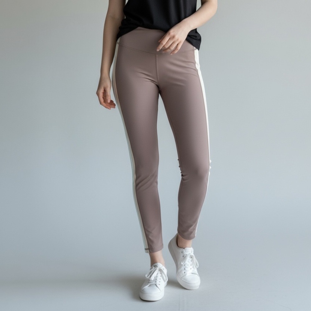 WILO the Label Ribbed Leggings Taupe Brown Cream Colorblock Women's‎ Size Medium